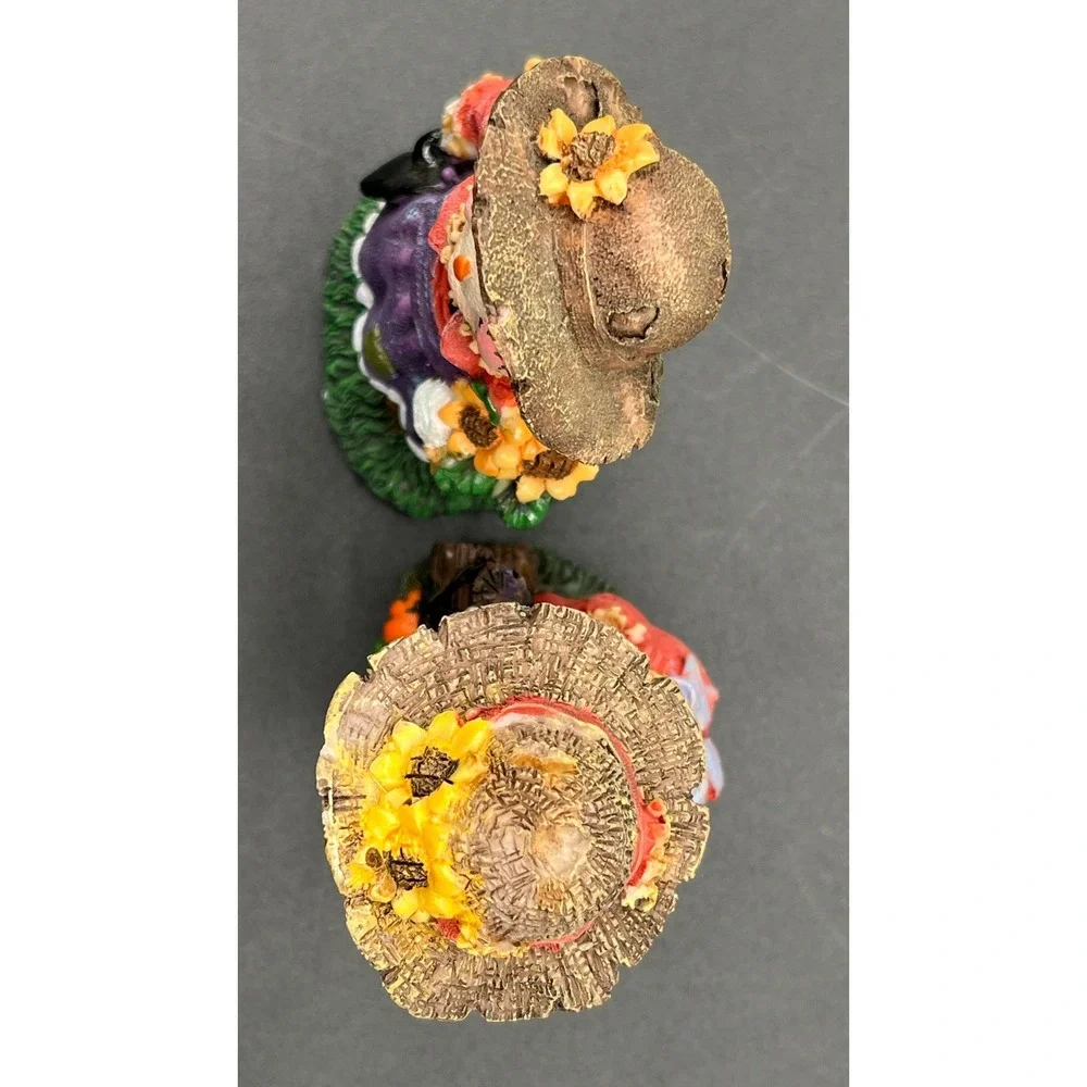 Set of 2 Fall Scarecrow Figurines Resin Harvest Decor Sunflowers Pumpkins 5